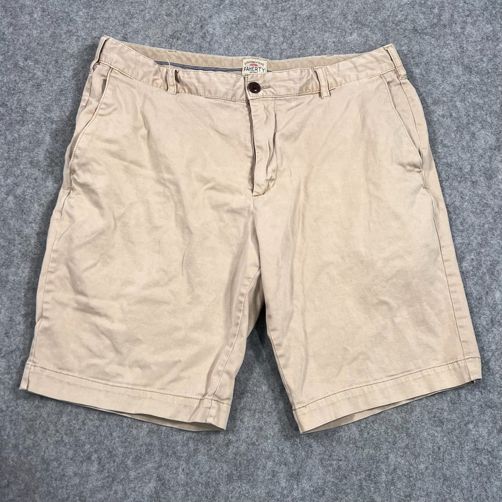 Faherty Brand Beige Khaki Flat Front Cotton Blend Chino Shorts Men's Size 33
